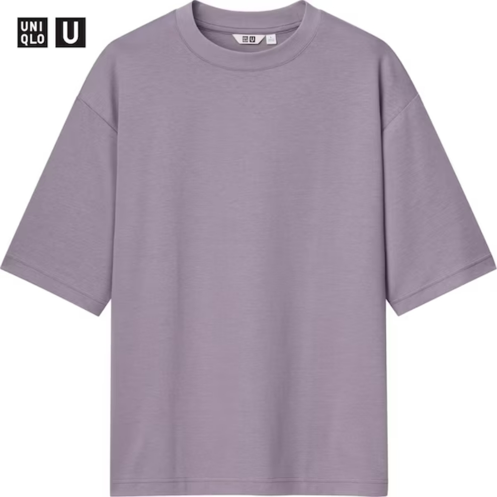 Uniqlo U AIRism Cotton Oversized Crew Neck Half-Sleeve T-Shirt in Purple